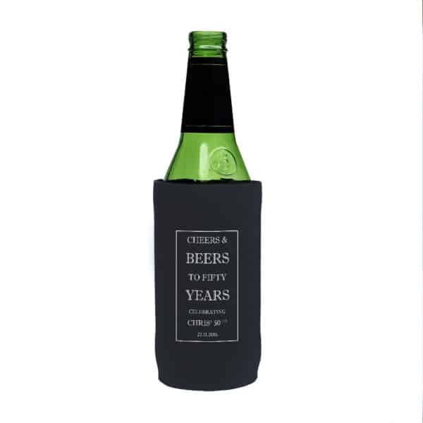 50th Black Custom Stubby Holder Beer Tall